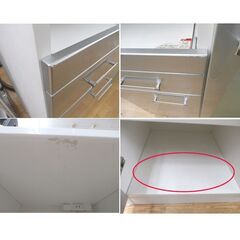 ミドルレンジボード 幅80㎝ 高さ115㎝ エナメル天板 スライド引出し コンセント付き キッチンボード 食器棚 シルバー 西岡店の画像