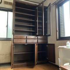 【12/2AMまで】食器棚 キッチンボード 木製 ガラス扉の画像