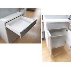 食器棚 幅60.5㎝ 高さ200㎝ スリム ソフトクローズ引出し キッチン収納 エナメル調 カップボード 西岡店の画像