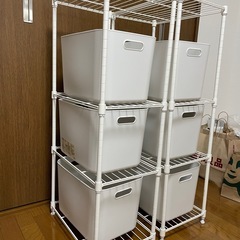 メタルラック2台＋無印良品ソフトボックス大6個の画像