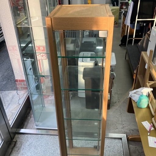 ロ2512-017 カンディハウス★ガラスショーケース無垢材　LEDライト付き　キズ汚れ有り