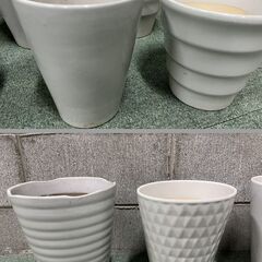 陶器製 植木鉢 10個セット プランター 白 ホワイト 直径15～20cm×高さ18cm～25cmの画像