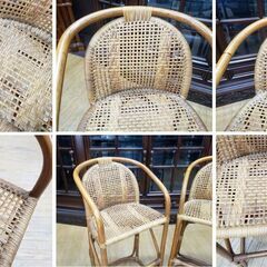 K33　籐　ラダン　子供椅子　2脚セットの画像