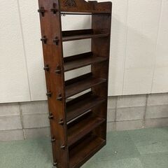 木製 7段 本棚 オープンシェルフ 楔 くさび棚 収納棚 昭和レトロ アンティーク 幅72cm×奥行23cm×高さ164cmの画像