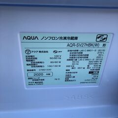 ２０２０年製　AQUA アクア 冷蔵庫（272L・右開き） AQR-SV27Hの画像
