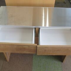 幅100㎝ ステンレス天板 キッチン収納 間仕切りカウンター ナチュラルモダン 作業台 ゴミ箱上収納 キッチンカウンター 札幌 北20条店の画像