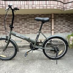 【メンテ済み￥6800】　20インチ　折りたたみ自転車　カーキ 　鹿児島市の画像