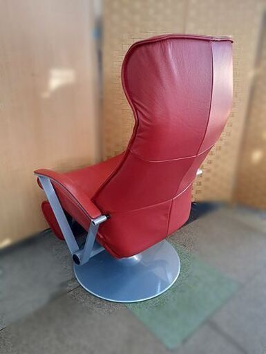 値下げ！北欧家具【KEBE KE-16 総本革張り デンマーク】レッド パーソナルチェア リクライニングチェア 1Pソファ 回転機能 