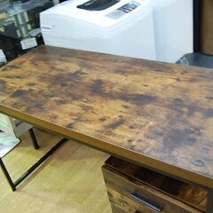 ニトリ デスクセット 幅120×奥55×高73cm Nステイン 袖机付き インダストリアル風 金属フレーム 机 札幌市 清田区 平岡の画像