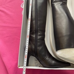 ロングブーツ サイドジッパー付き 無地 ブラック 22.5の画像