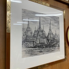 【額装 水墨画】東南アジア遺跡風景の画像