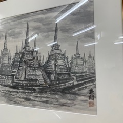 【額装 水墨画】東南アジア遺跡風景の画像