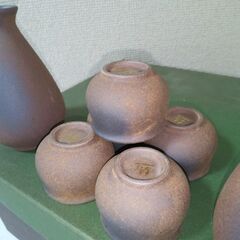 未使用　たち吉　酒器　盃5客　徳利2客計7客　深みのある土器みたいな酒器の画像
