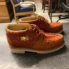サ2512-014 オーストリッチ風 ブーツ オレンジ ブラウン 26.5センチ 中古美品の画像