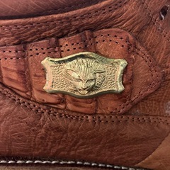 サ2512-014 オーストリッチ風 ブーツ オレンジ ブラウン 26.5センチ 中古美品の画像