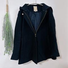 定価2.9万　SHIPS khaju カージュ 2wayウールミディアムコート ノーカラー フード取り外し可能 ネイビーの画像