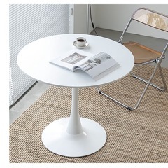 丸サイドテーブル/ラウンドダイニングテーブル ホワイトの画像