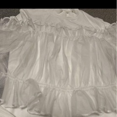 トップス　レディース　長袖　ホワイト　チュール　重ね着風　Mサイズの画像