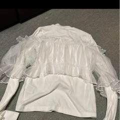 トップス　レディース　長袖　ホワイト　チュール　重ね着風　Mサイズの画像