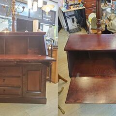 ※ 古潭民芸 (コタン) 樺材無垢 ライティングデスク ライティングビューロー 書斎机 収納 書棚 チェスト 民芸家具 アンティーク クラシック■幅86cm 奥行44cm 高さ105cm ■引出し収納5個 扉収納1個★近隣配送無料 買取帝国 朝霞店の画像