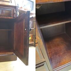 ※ 古潭民芸 (コタン) 樺材無垢 ライティングデスク ライティングビューロー 書斎机 収納 書棚 チェスト 民芸家具 アンティーク クラシック■幅86cm 奥行44cm 高さ105cm ■引出し収納5個 扉収納1個★近隣配送無料 買取帝国 朝霞店の画像