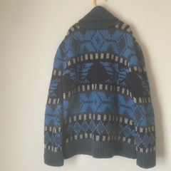 定価48300円 TMT 青系柄編み カウチンニット カーディガンの画像