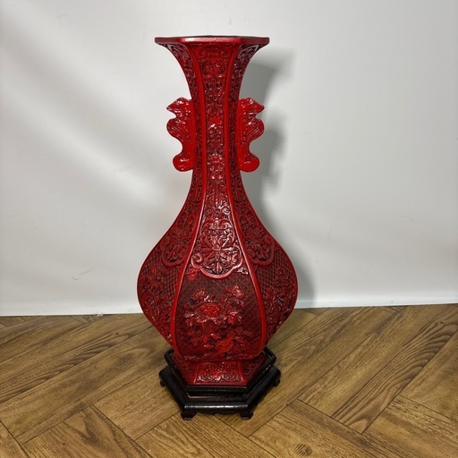 堆朱 花瓶 中国美術 中国 美術 堆朱 花瓶 2個セット 箱入 花器 細密彫刻