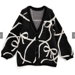 GRL リボン柄ジャガードニットカーディガン　so09 ブラックの画像