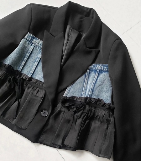 新品 デニムフリルドッキングショートテーラードジャケット