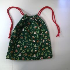 【ハンドメイド】クリスマス柄きんちゃく（深緑）②の画像