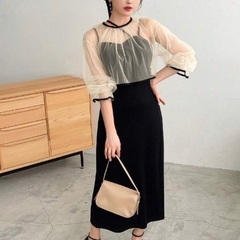 一度のみ着用☆２点セット　結婚式　お呼ばれドレス　謝恩会　ドレス　シースルーの画像