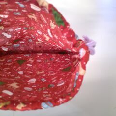 【ハンドメイド】クリスマス柄きんちゃく（赤）②の画像