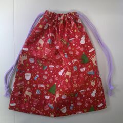 【ハンドメイド】クリスマス柄きんちゃく（赤）②の画像