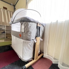 HZDMJベビーベッド 添い寝 折りたたみハイローベッド 08C-G グレーの画像