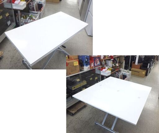 昇降伸長式テーブル 天板サイズ110×60cm/120×110cm【やや訳アリ】ホワイト ダイニングテーブル 天板拡張可能 ☆ 札幌市