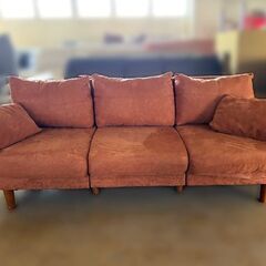 【自社配送は札幌市内限定】3人掛け合皮ソファ スエード風 ブラウン系 幅180cm 中古【USED】の画像