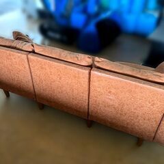 【自社配送は札幌市内限定】3人掛け合皮ソファ スエード風 ブラウン系 幅180cm 中古【USED】の画像