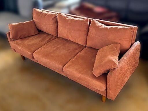 【自社配送は札幌市内限定】3人掛け合皮ソファ スエード風 ブラウン系 幅180cm 中古【USED】