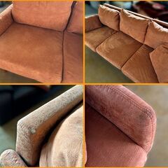 【自社配送は札幌市内限定】3人掛け合皮ソファ スエード風 ブラウン系 幅180cm 中古【USED】の画像