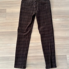 ダークブラウン スキニーパンツコール天 チェック柄の画像