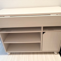 折り畳み式バタフライテーブル　ホワイト×ホワイト　収納大容量キャスター付きの画像