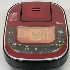 ss8097　アイリスオーヤマ 炊飯器 KRC-MC30-B 3合炊き ブラック 銘柄炊き IRIS OHYAMA 圧力IH式 IHジャー炊飯器 黒×赤 炊飯ジャー 小さめ 一人暮らし 炊飯器 中古の画像