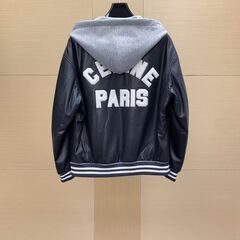 Celine セリーヌ 本革 レザー パーカー フーディ 黒 50の画像
