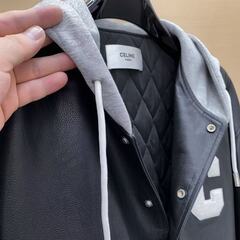Celine セリーヌ 本革 レザー パーカー フーディ 黒 50の画像