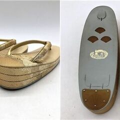 ss8100　鳳苑 和装小物 2点セット 草履＆鞄 ゴールド 刺繍 ハンドバッグ ぞうり 成人式 結婚式 上品 おめでたい 華やか 高級感 女性用 和服 着物用 草履バッグセット 中古の画像