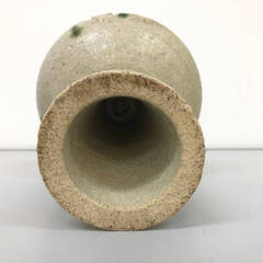 ss8102　高足花器 高さ22cm ガラス釉？ レトロ 陶器製 結晶釉？ 高台花器 足付き 脚付き 水盤 和風 織部風 フラワーベース 花瓶 生け花 浅型 鉢 盆栽 花器 中古の画像
