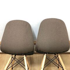 ss8103　ダイニングチェア 2脚セット ブラウン ファブリック アームレス 食卓椅子 木脚 布製座面 パーソナルチェア リビング イス いす シンプル 茶 ダイニングチェア 中古の画像