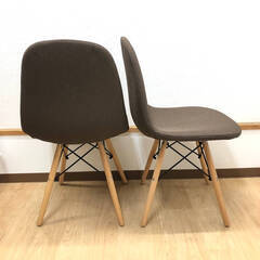ss8103　ダイニングチェア 2脚セット ブラウン ファブリック アームレス 食卓椅子 木脚 布製座面 パーソナルチェア リビング イス いす シンプル 茶 ダイニングチェア 中古の画像