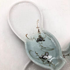 ss8104　有田焼 音右衛門窯 瓢箪皿 5枚セット 白地 グラデーション ひょうたん型 付き出し皿 平皿 和食器 変わり皿 変形皿 和風 正月 おもてなし食器 ひょうたん皿 中古の画像