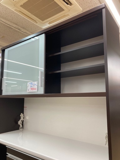 リユースマン倉敷、松田家具キッチンボード、ブラウン、収納、棚 リユースマン倉敷》松田家具 キッチンボード ホワイト×ナチュラル 食器